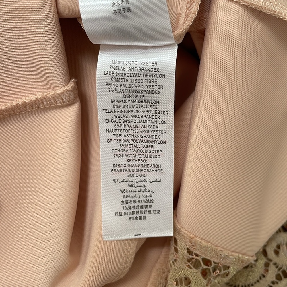 Lipsy maxi bodycon longsleeve lace sequins mermaid dress cream rose gold sz 4 - Picture 15 of 15